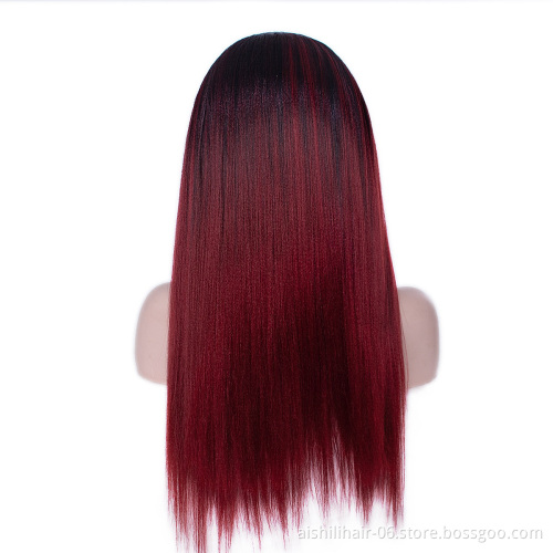 Wholesale headband wigs long straight synthetic hair wig ombre black to burgundy headband wigs for black women